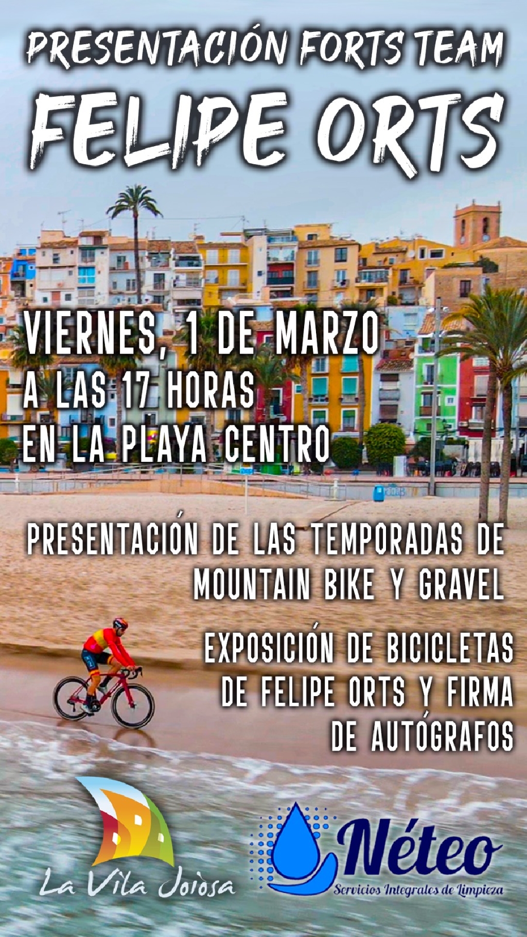 El ciclista viler Felipe Orts presenta la temporada de mountain bike i gravel a la platja centre de la Vila Joiosa