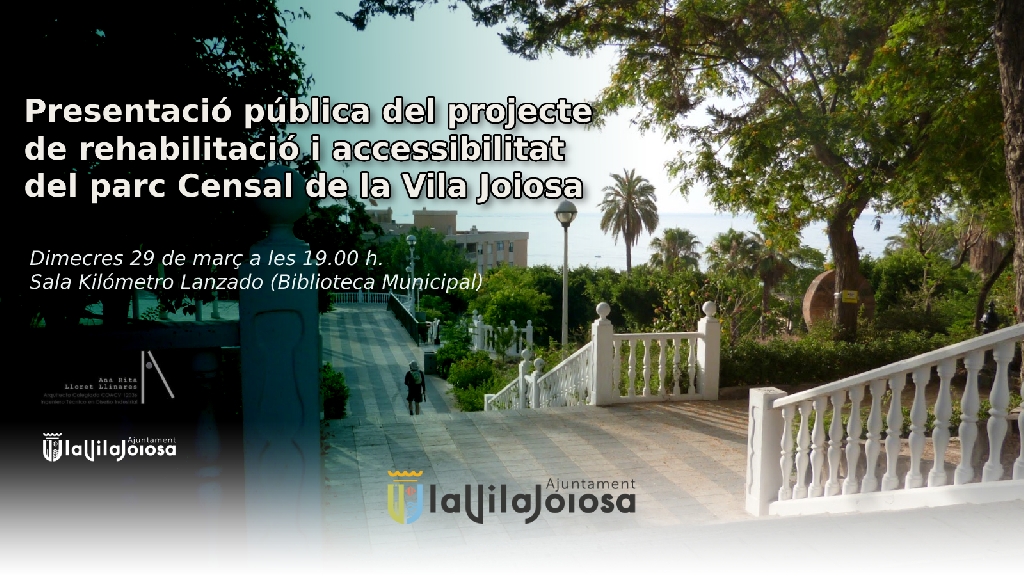La Sala Kilómetro Lanzado de la Biblioteca Municipal acoge este miércoles 29 de marzo la presentación pública del proyecto de rehabilitación y accesibilidad del parque Censal de la Vila Joiosa